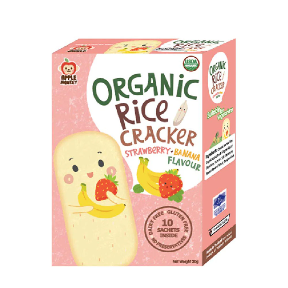 APPLE MONKEY ORGANIC RICE CRACKER STRAWBERRY BANANA 30G