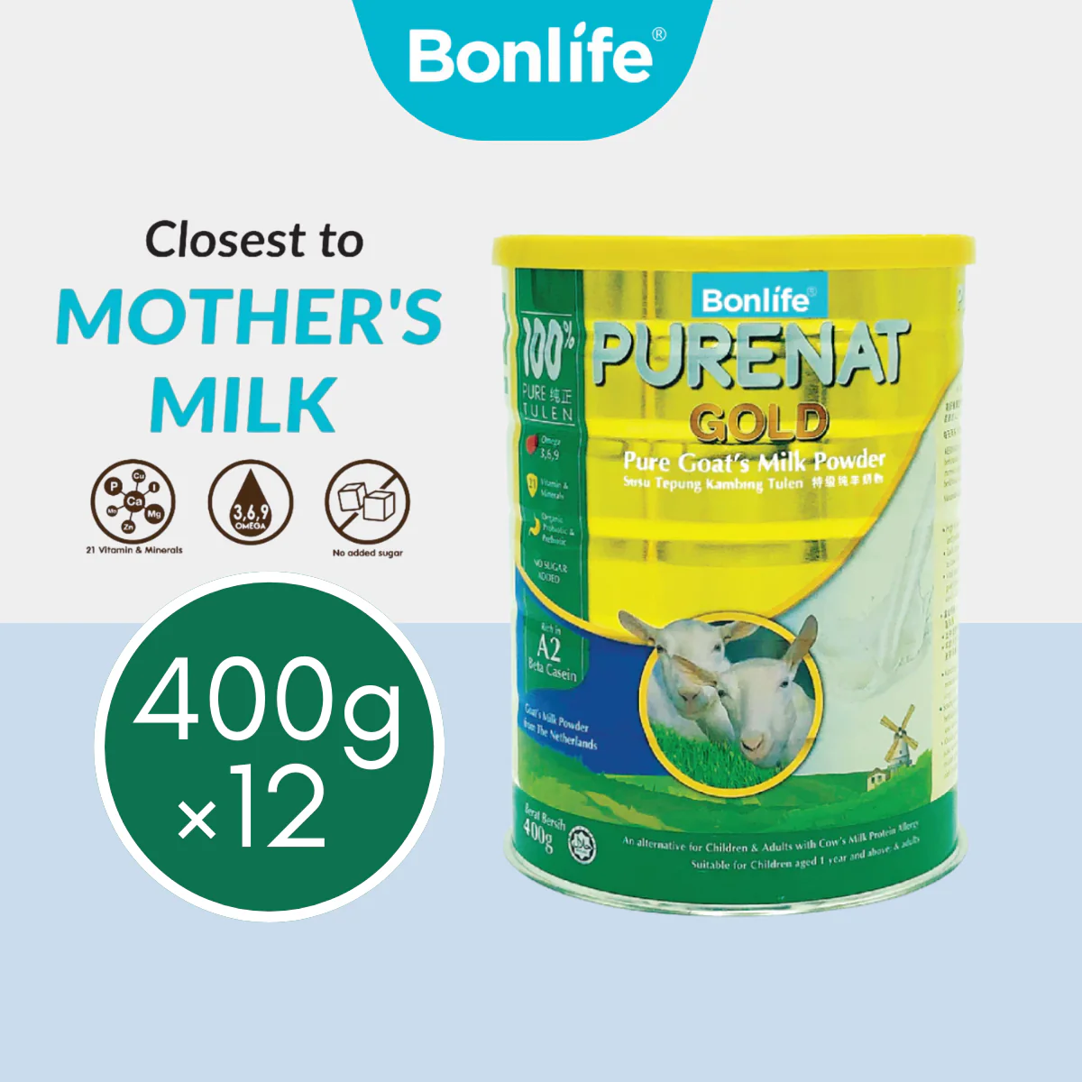 BONLIFE Purenat Gold Goat Milk Powder 400g x 12