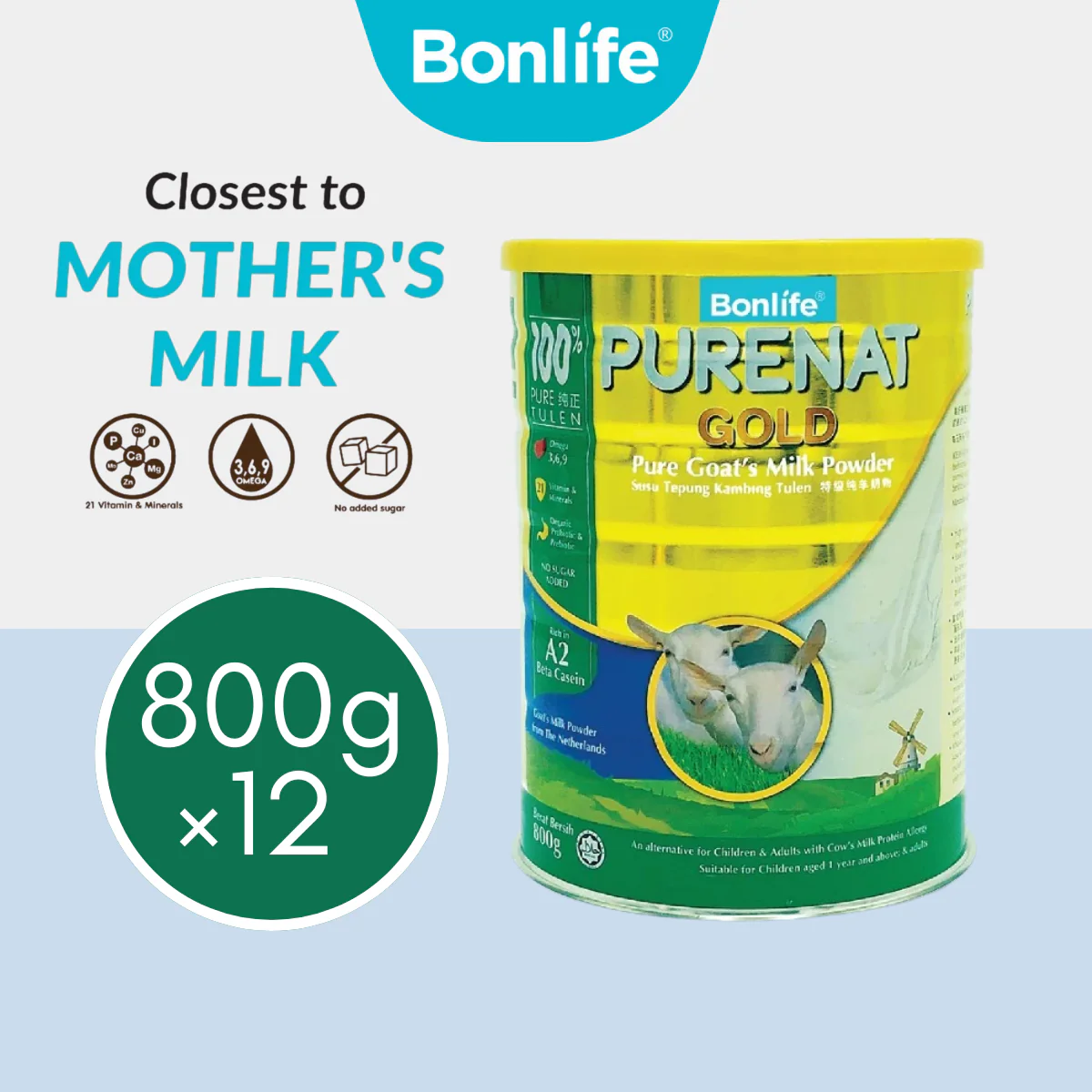 BONLIFE Purenat Gold Goat Milk Powder 800g x 12