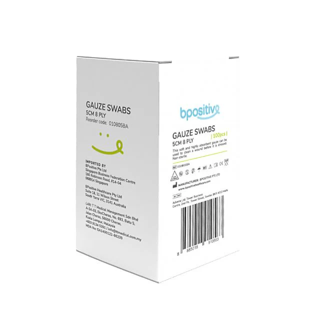 BPOSITIVE GAUZE SWABS 5CMX5CM 8PLY 100S