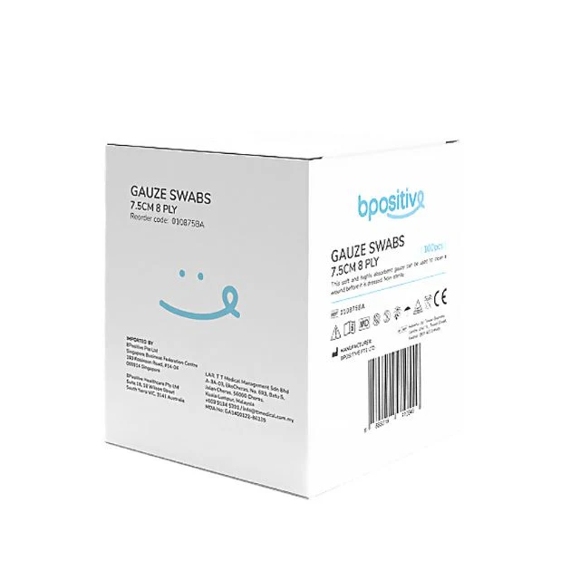 BPOSITIVE GAUZE SWABS 7.5CMX7.5CM 8PLY 100S