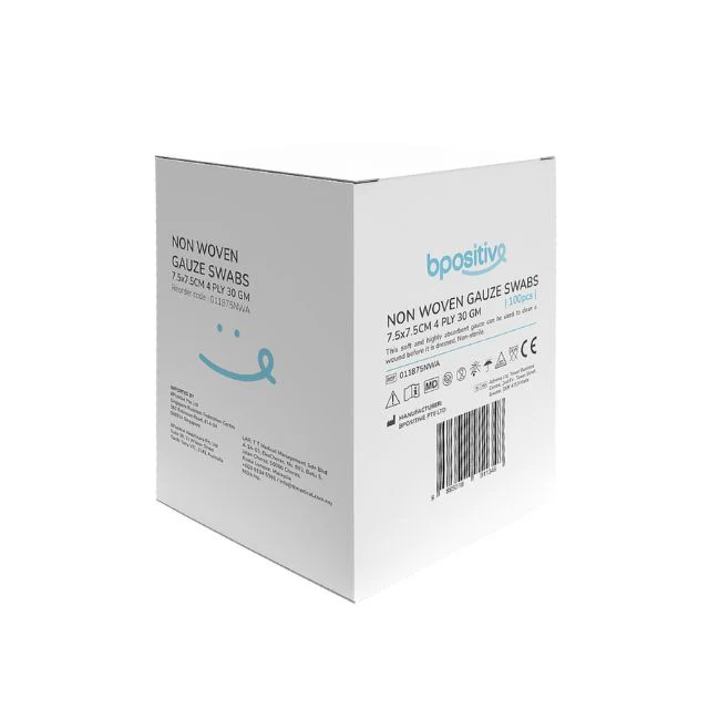 BPOSITIVE NON WOVEN GAUZE SWABS 7.5CMX7.5CM 100S