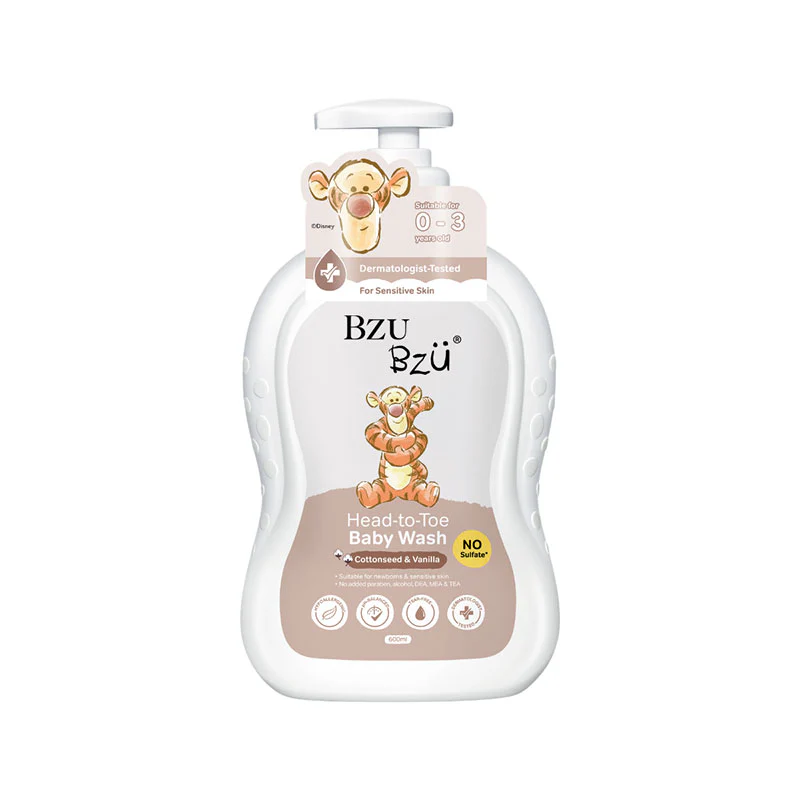 BZU BZU HEAD-TO-TOE BABY WASH COTTONSEED & VANILLA 600ML