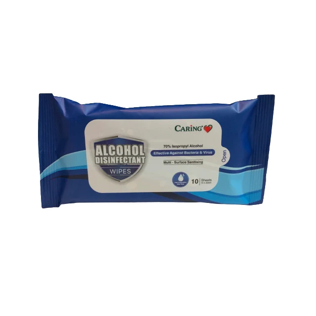 CARING ALCOHOL DISFECTANT WIPES 10S