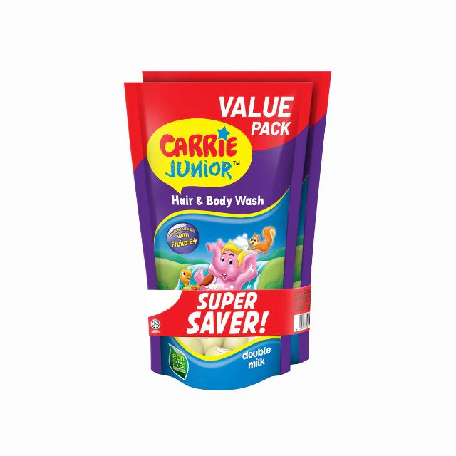 CARRIE JUNIOR HAIR & BODY WASH DOUBLE MILK REFILL POUCH 500G 2S