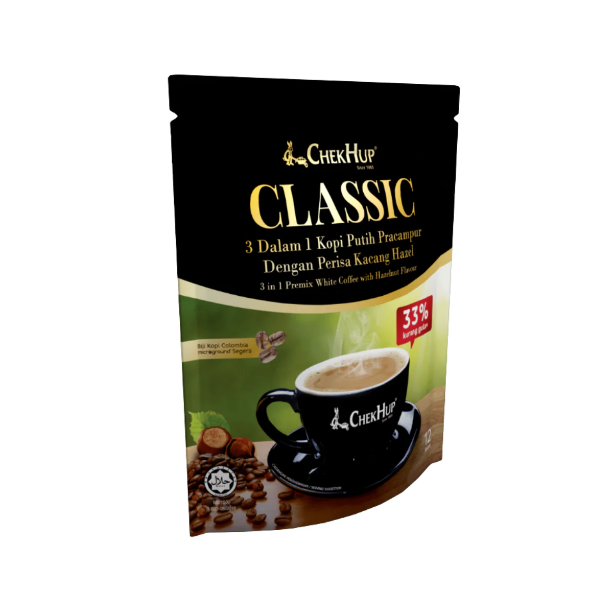 CHEK HUP 3IN1 CLASSIC WHITE COFFEE WITH HAZELNUT 37G 12S