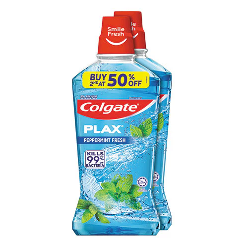 COLGATE PLAX MOUTHWASH PEPPERMINT (BLUE) 750ML 2S