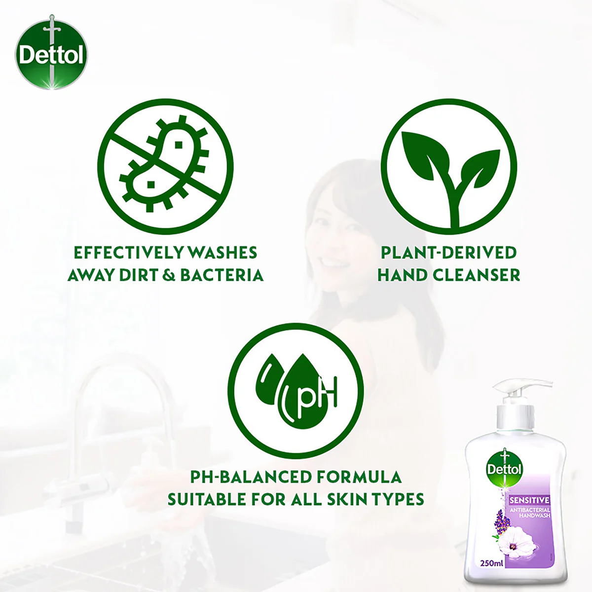 DETTOL ANTIBACTERIAL HAND WASH LIQUID SENSITIVE 250ML 3S - Image 3