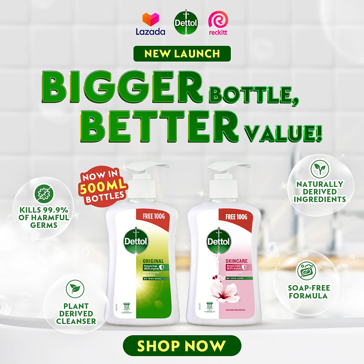 DETTOL ANTIBACTERIAL HAND WASH LIQUID SKINCARE 400G+100G - Image 5