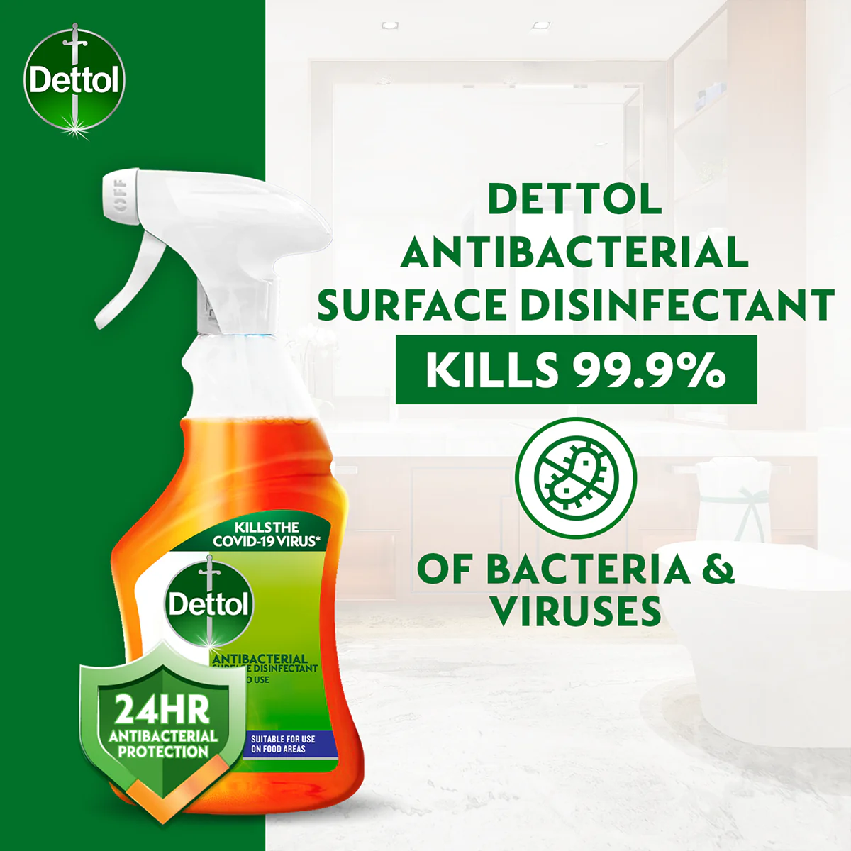DETTOL ANTIBACTERIAL SURFACE DISINFECTAN TRIGGER SPRAY 500ML - Image 2