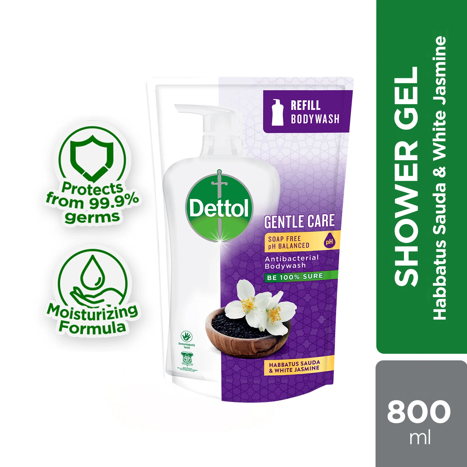 DETTOL PROGENTLE BODY WASH HABBATUS SAUDA & WHITE JASMINE REFILL 800G