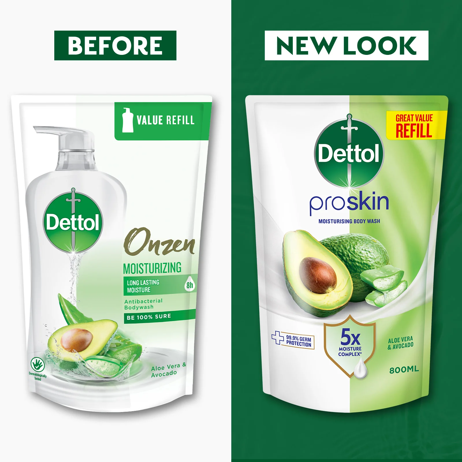 DETTOL PROSKIN BODY WASH ALOE VERA & AVOCADO REFILL 800G - Image 2