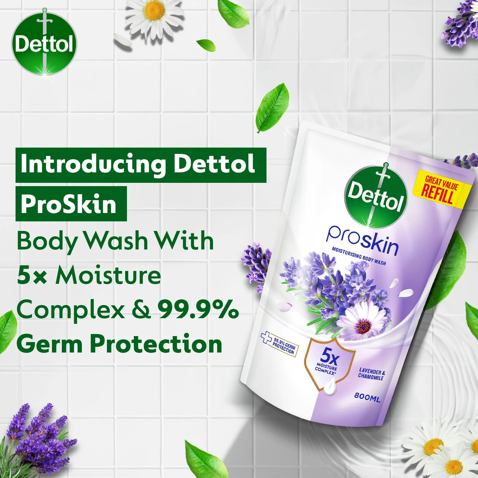 DETTOL PROSKIN BODY WASH BOTANICALS LAVENDER & CHAMOMILE REFILL 800G - Image 3
