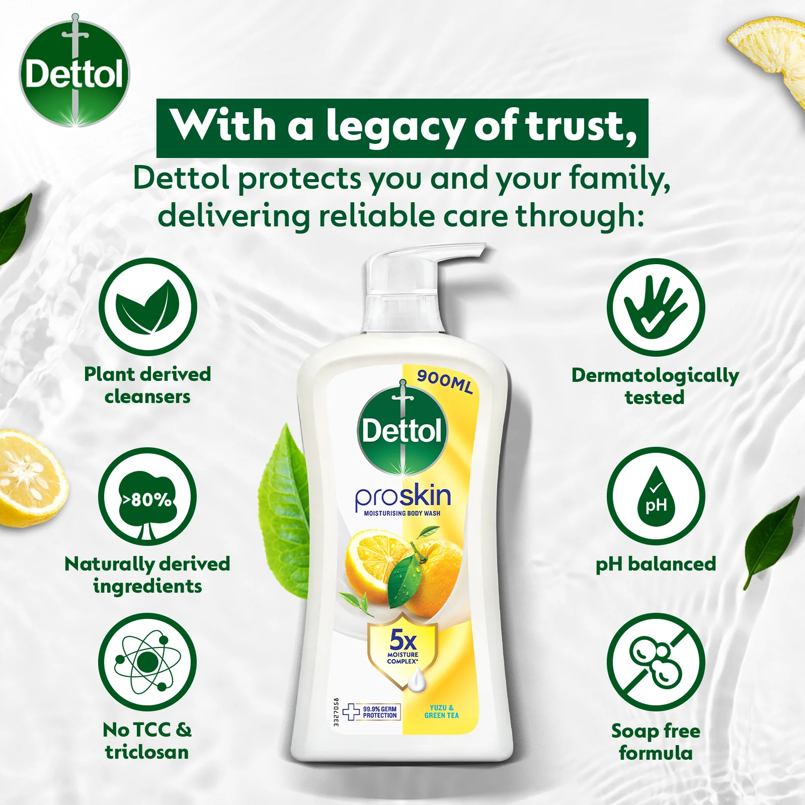 DETTOL PROSKIN BODY WASH BOTANICALS YUZU & GREEN TEA 900G - Image 6