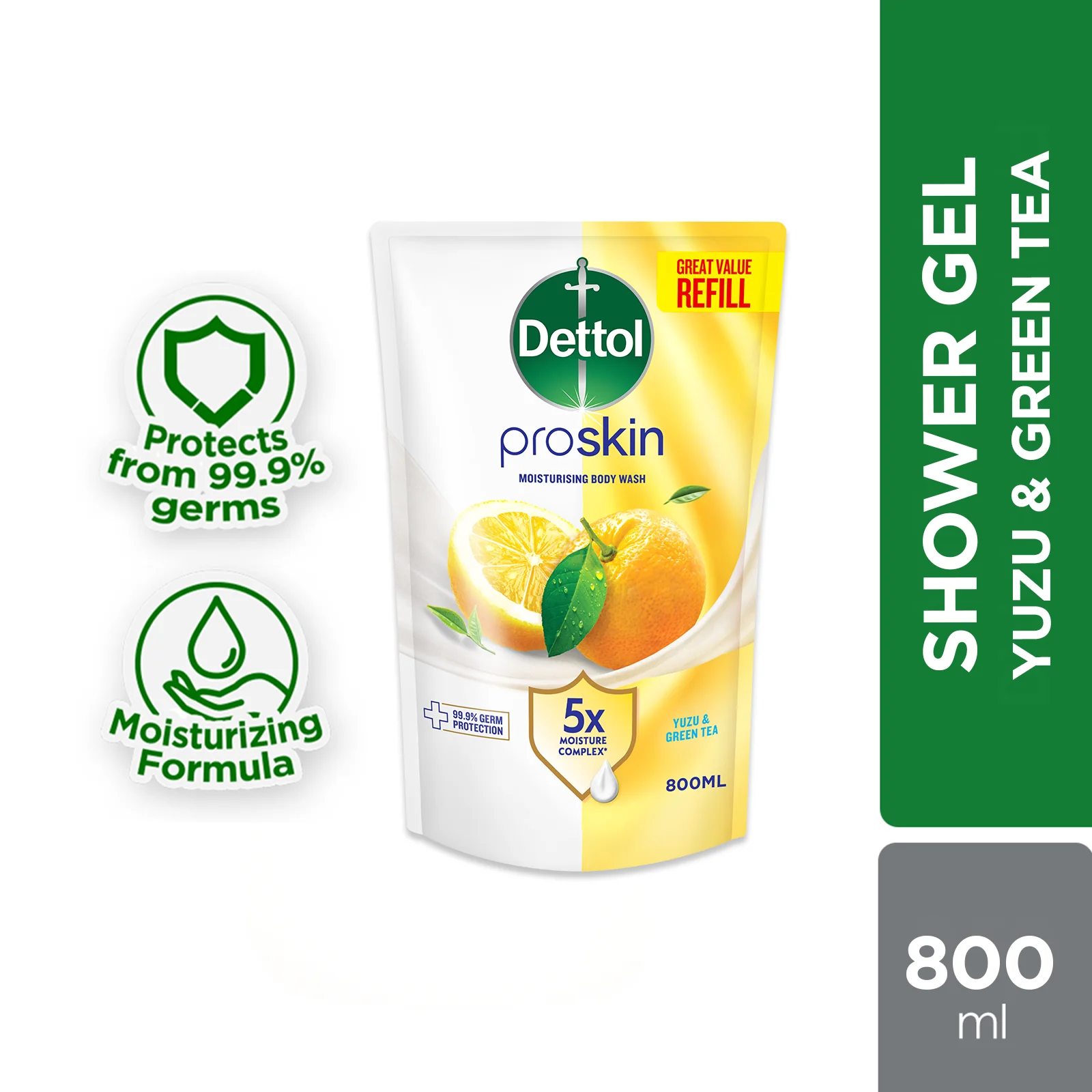 DETTOL PROSKIN BODY WASH BOTANICALS YUZU & GREEN TEA REFILL 800G