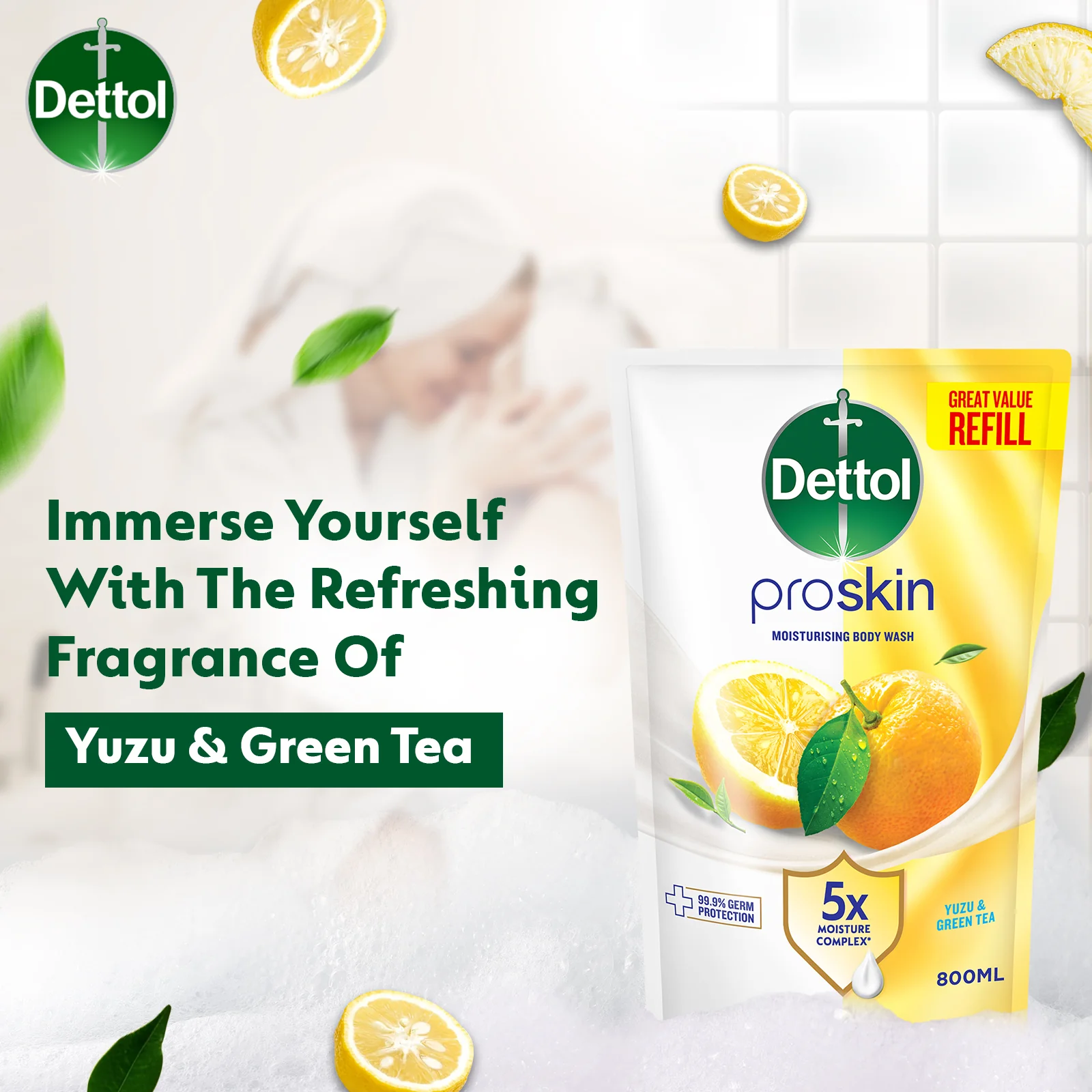 DETTOL PROSKIN BODY WASH BOTANICALS YUZU & GREEN TEA REFILL 800G - Image 5