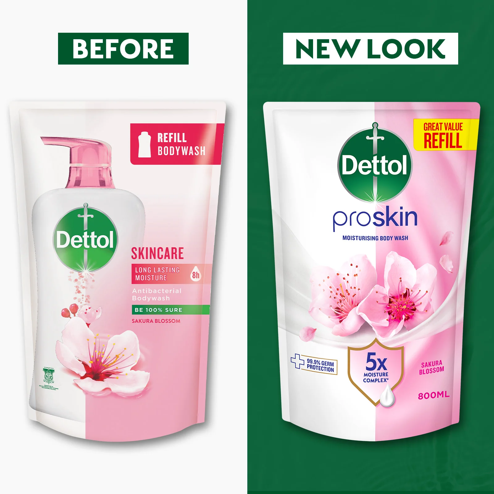 DETTOL PROSKIN BODY WASH SAKURA BLOSSOM REFILL 800G - Image 2
