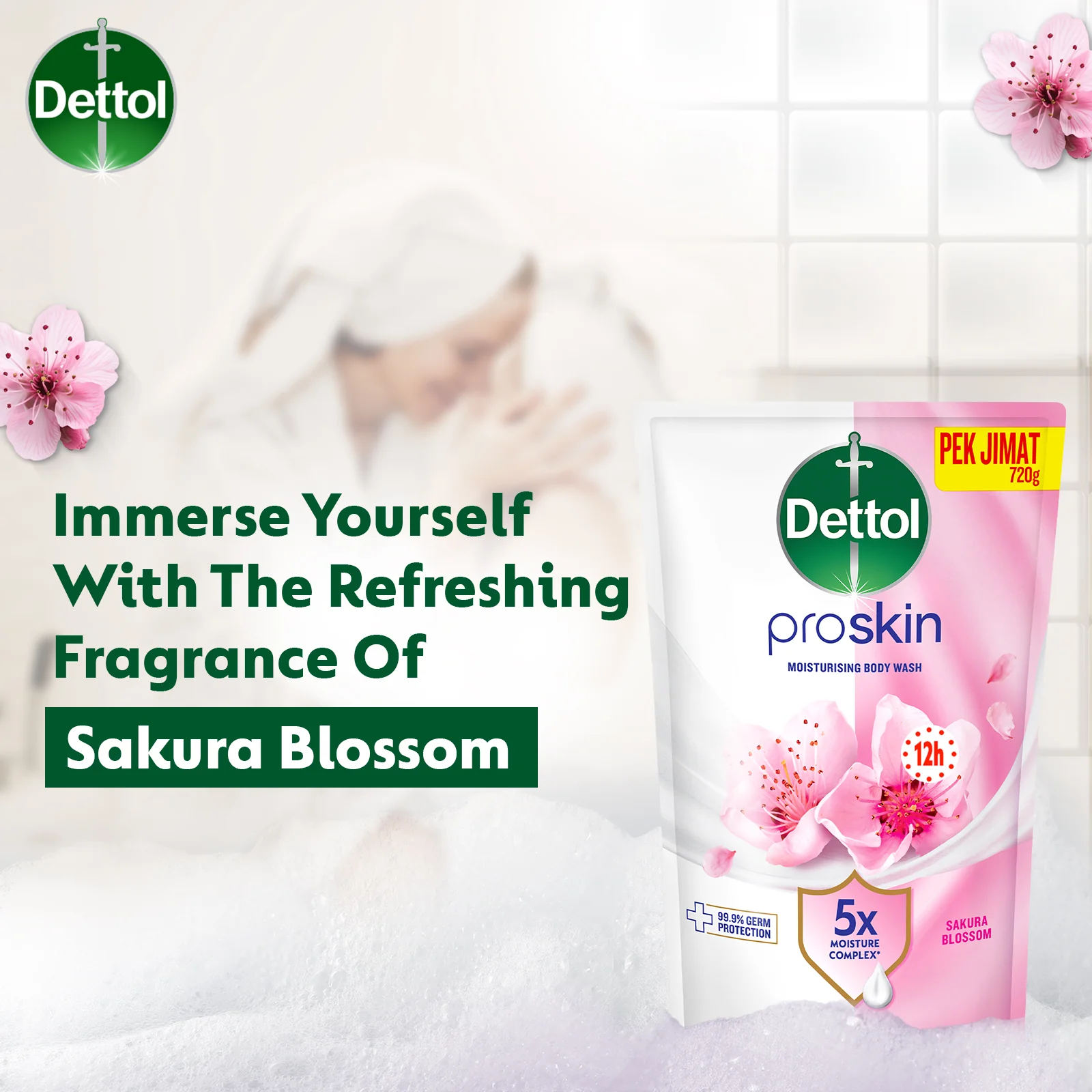 DETTOL PROSKIN BODY WASH SAKURA BLOSSOM REFILL 800G - Image 5