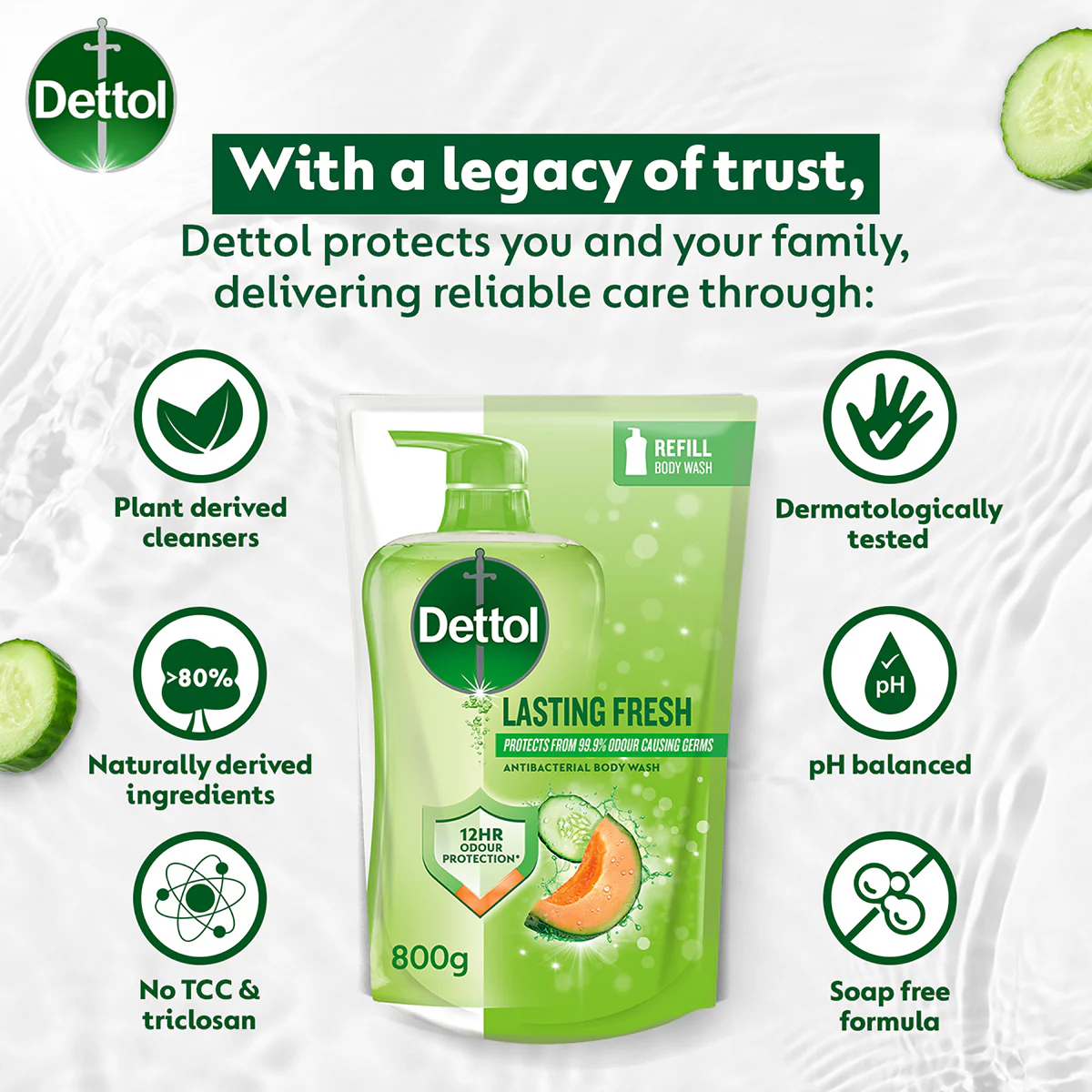 DETTOL SHOWER GEL LASTING FRESH (VALUE REFILL) 800G - Image 6