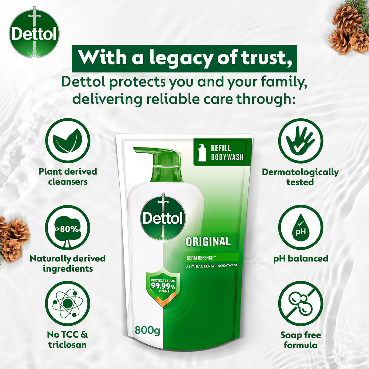 DETTOL SHOWER GEL ORIGINAL (VALUE REFILL) 800G - Image 6