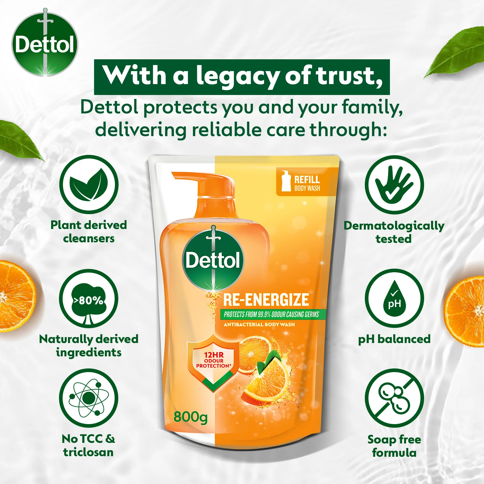 DETTOL SHOWER GEL RE-ENERGIZE (VALUE REFILL) 800G - Image 6