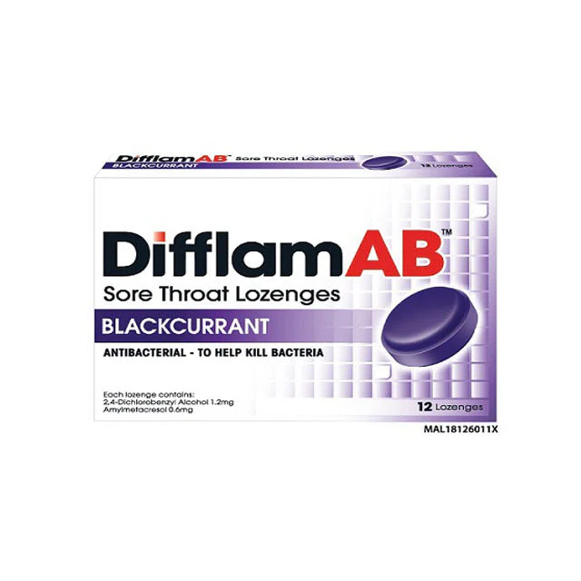 DIFFLAM AB LOZENGES BLACKCURRANT 12S