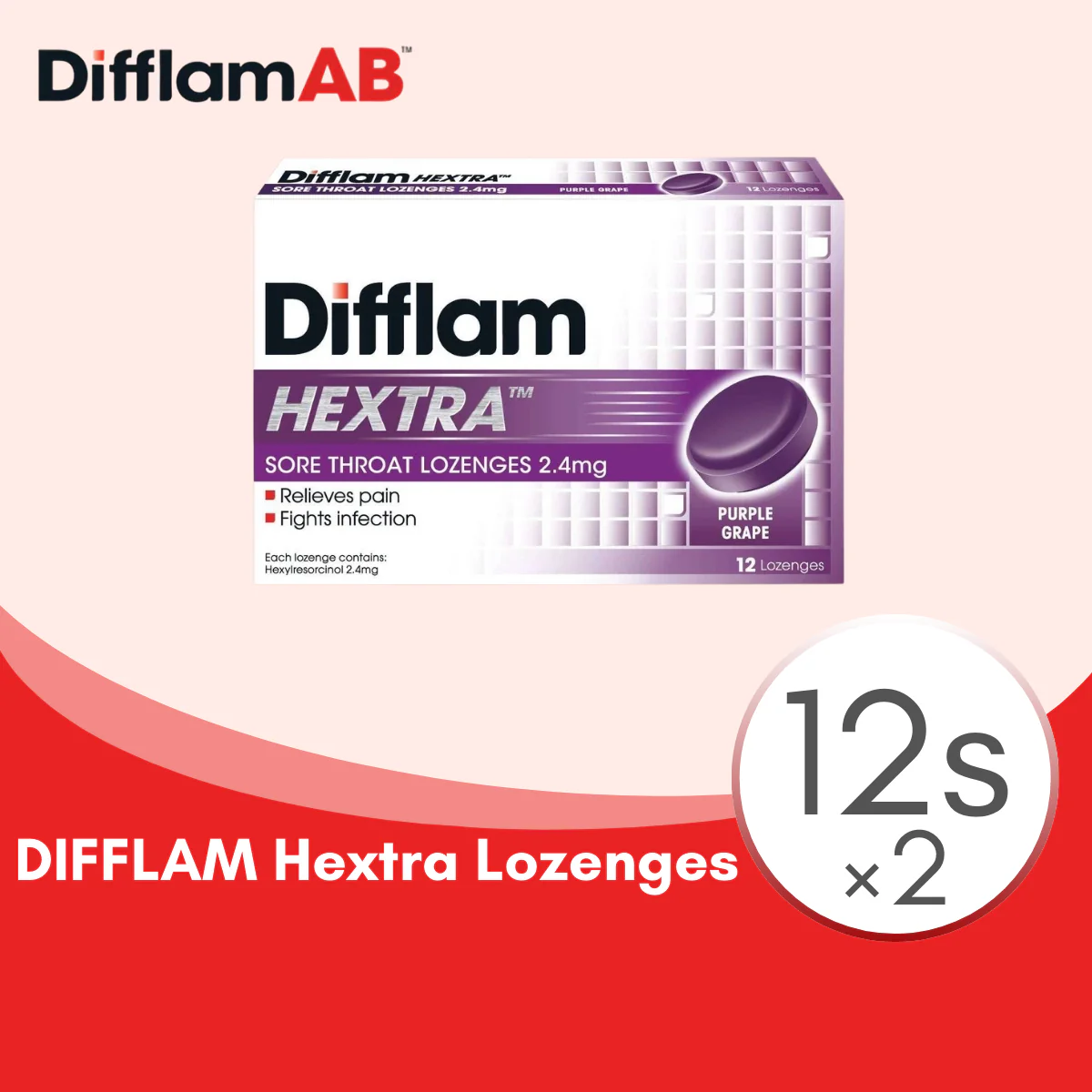 Difflam Hextra Lozenges 12S × 2