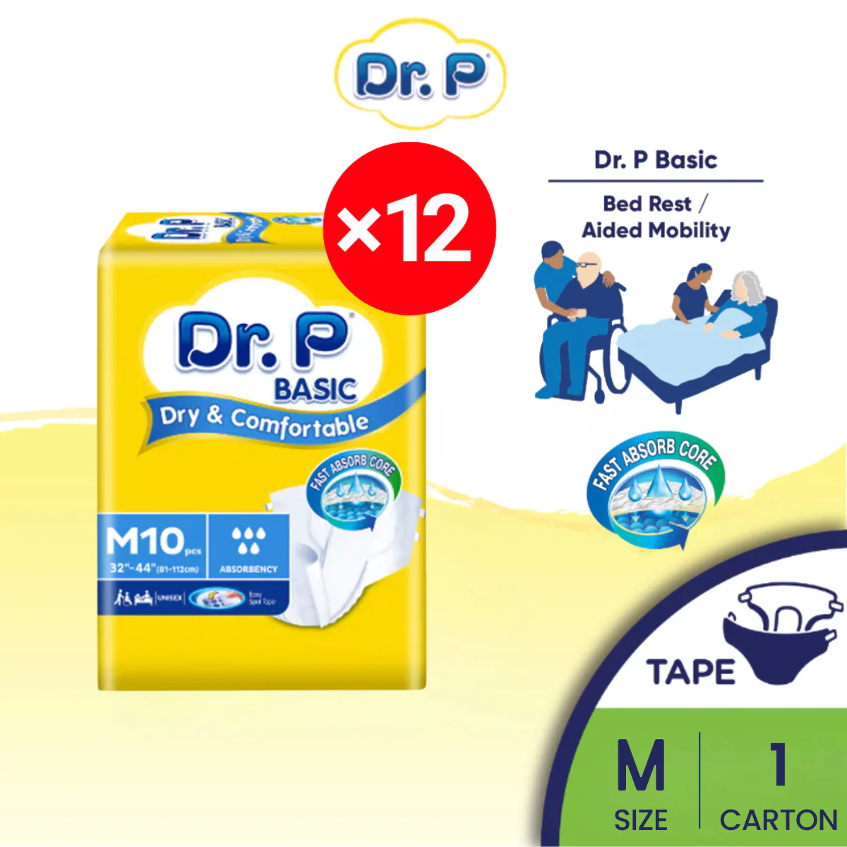 Dr P Adult Diaper Basic Size M10 X 12