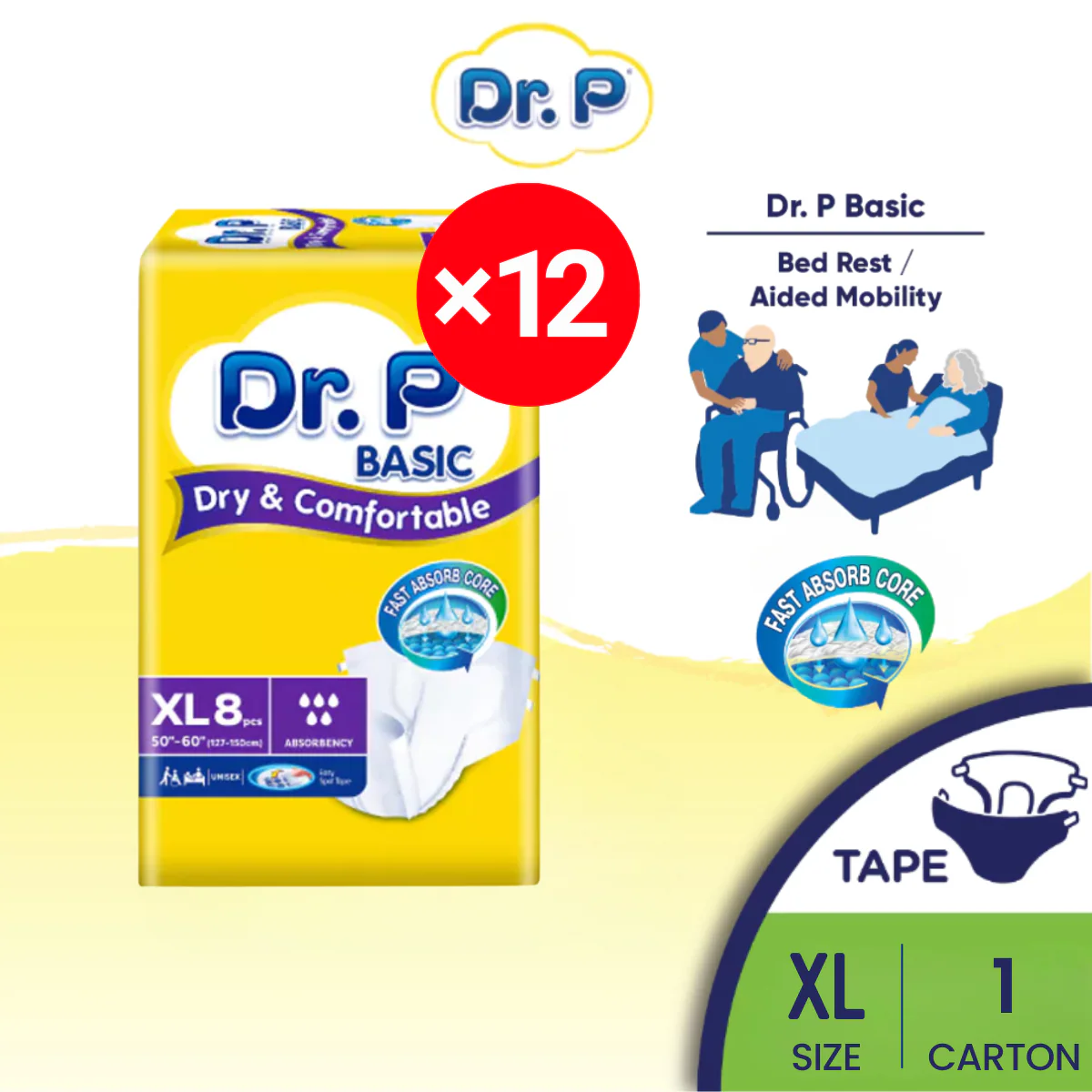Dr P Adult Diaper XL 8s X 12