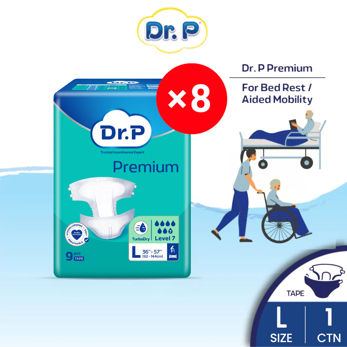 Dr P Premium Diaper L 9S × 8