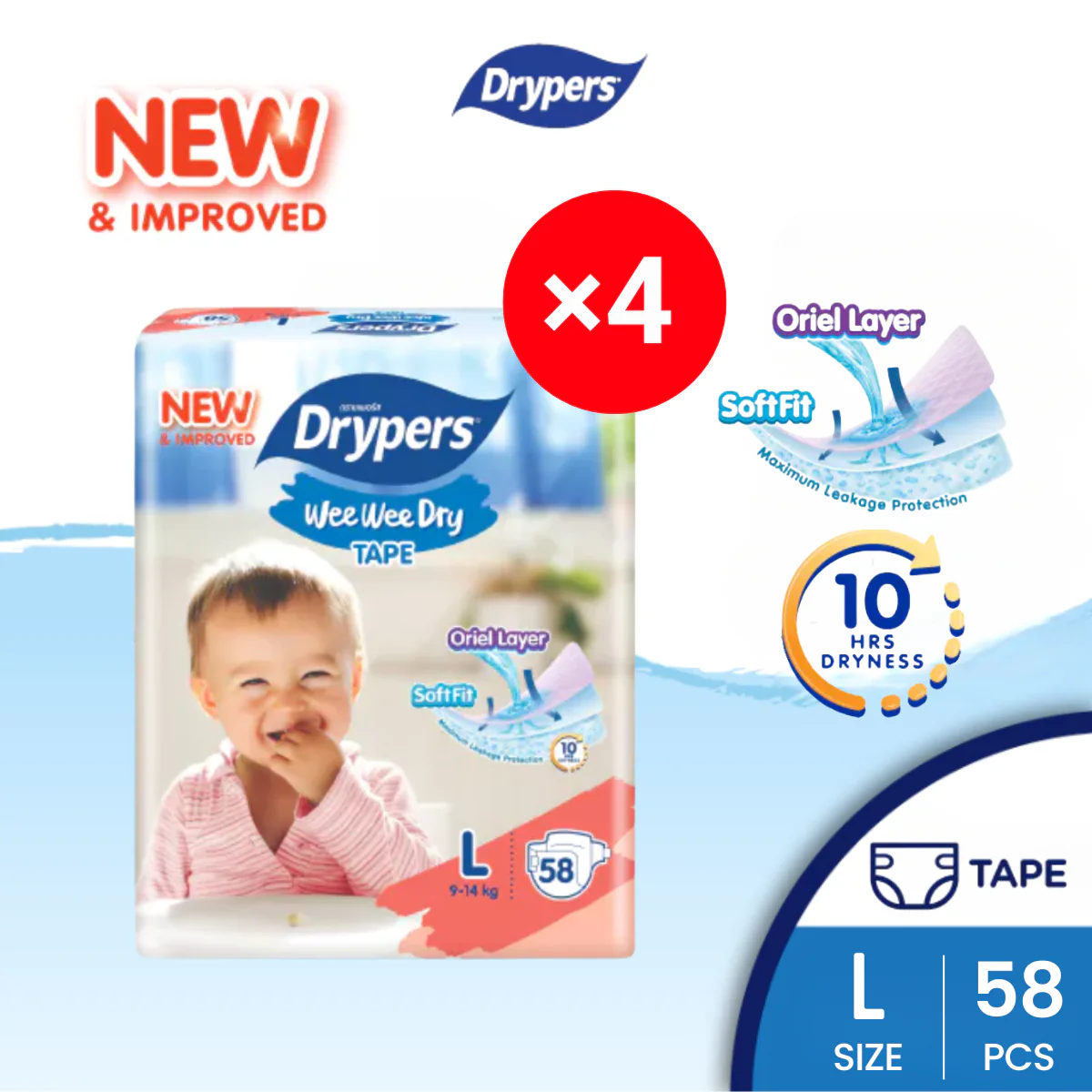 DRYPERS WEE WEE DRY L 58S × 4