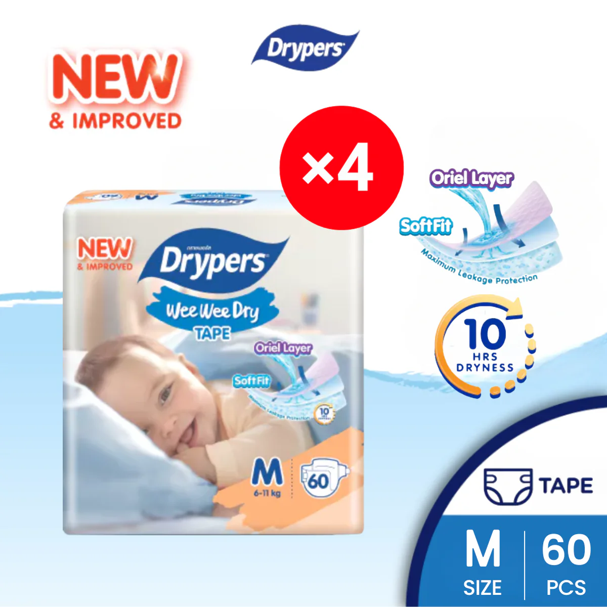 DRYPERS WEE WEE DRY M 60S × 4