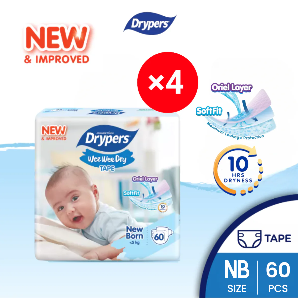 DRYPERS WEE WEE DRY NB 60S × 4