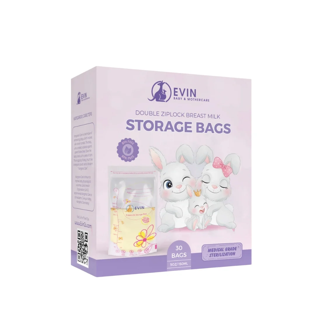EVIN DOUBLE ZIPLOCK BREAST MILK STORAGEBAGS 5OZ/150ML 30S