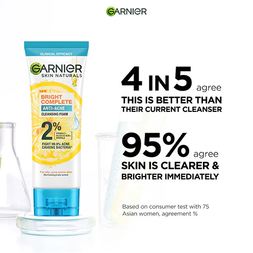 GARNIER BRIGHT COMPLETE ANTI-ACNE 3-IN-1 FOAM 100ML - Image 4