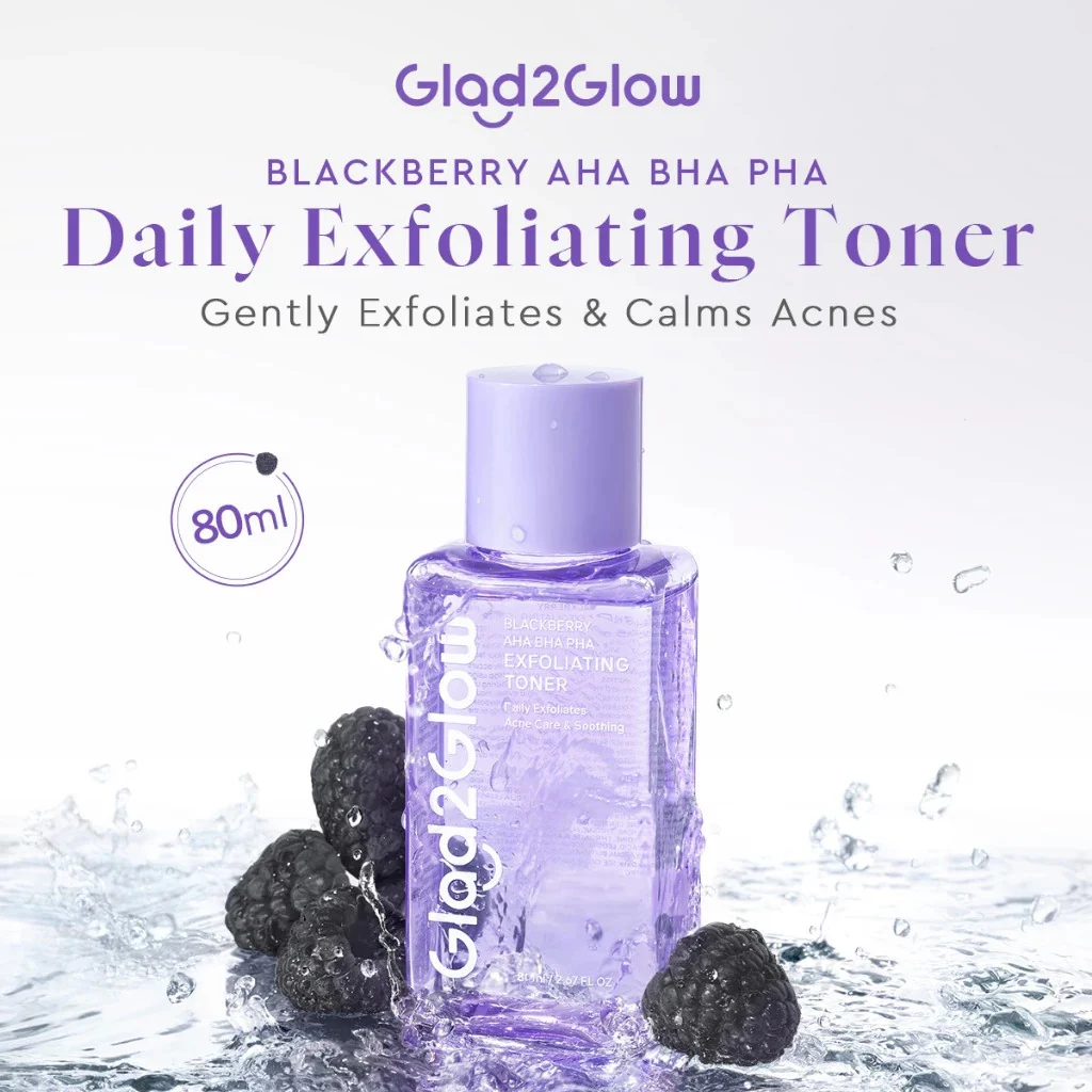 GLAD2GLOW BLACKBERRY AHA BHA PHA EXFOLIATING TONER 80ML - Image 2