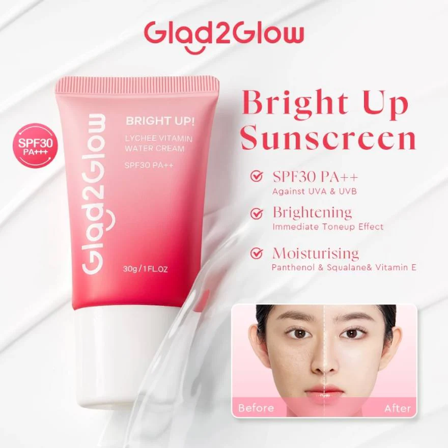 GLAD2GLOW BRIGHT UP LYCHEE VITAMIN WATER CREAM SPF30 PA++ 30G - Image 2