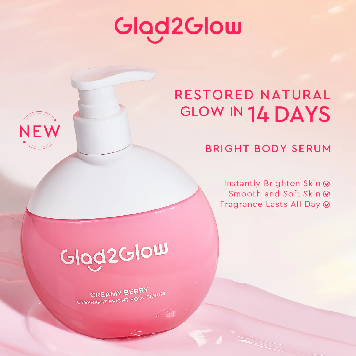 GLAD2GLOW CREAMY BERRY OVERNIGHT BRIGHT BODY SERUM 300ML - Image 2