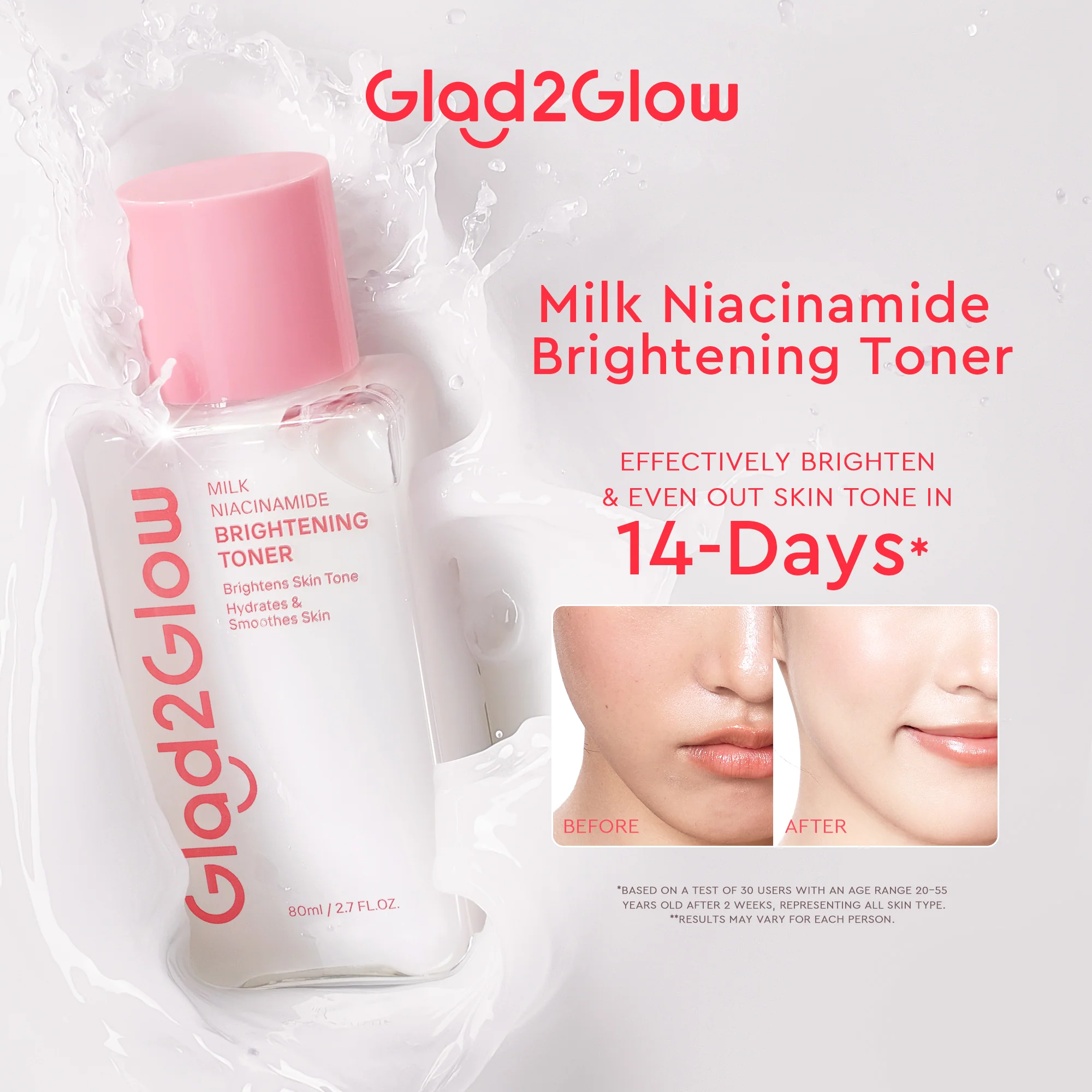 GLAD2GLOW MILK NIACINAMIDE BRIGHTENING TONER 80ML - Image 2