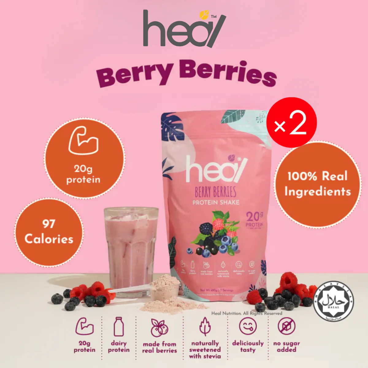 HEAL BERRY BERRIES PROTEIN SHAKE 450G × 2