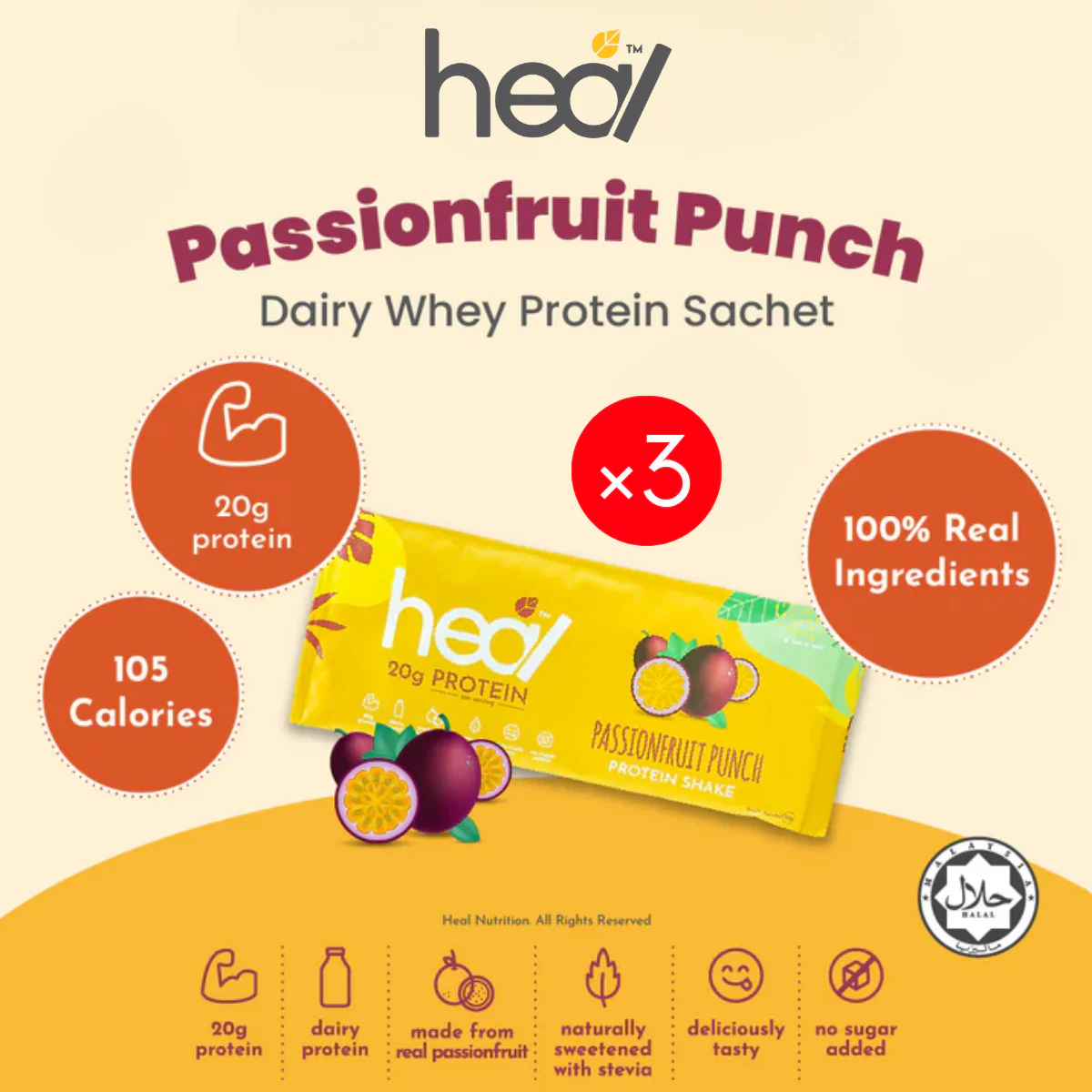 HEAL PASSIONFRUIT PUNCH PROTEIN 30G x 3