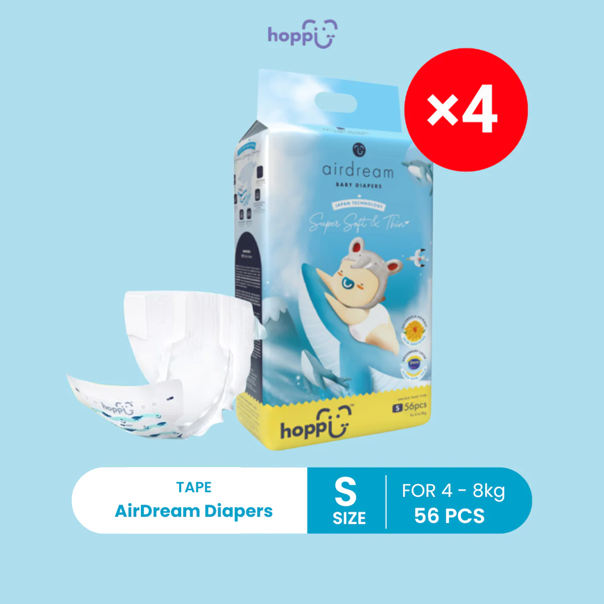 HOPPI DIAPERS S 56S X 4