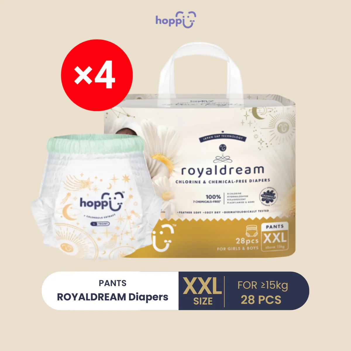 HOPPI ROYAL DREAM PANTS DIAPERS XXL 28S X4