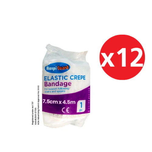 HOSPIGUARD ELASTIC CREPE BANDAGE 7.5CM X 4.5M 1S X 12