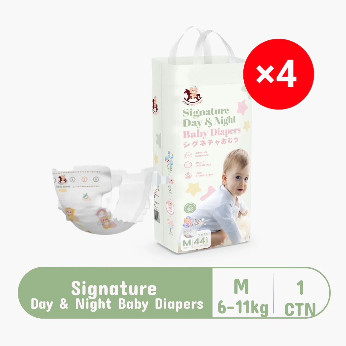 ICONIC SIGNATURE BABY DIAPERS M 44S × 4