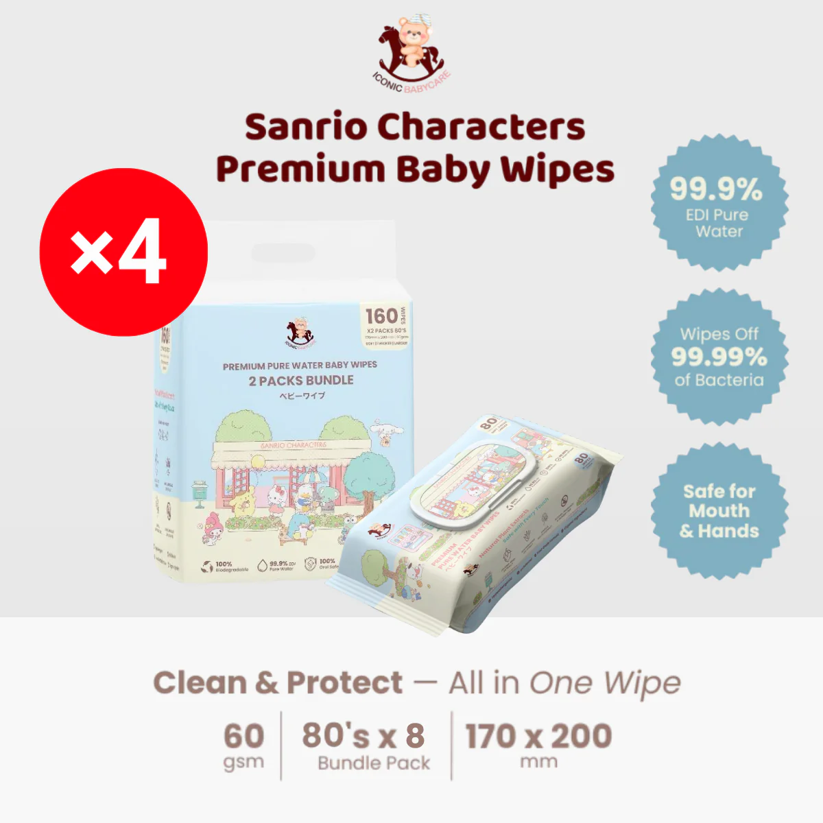 ICONIC X SANRIO BABY WIPES SANRIO CHARACTER 20S X 16