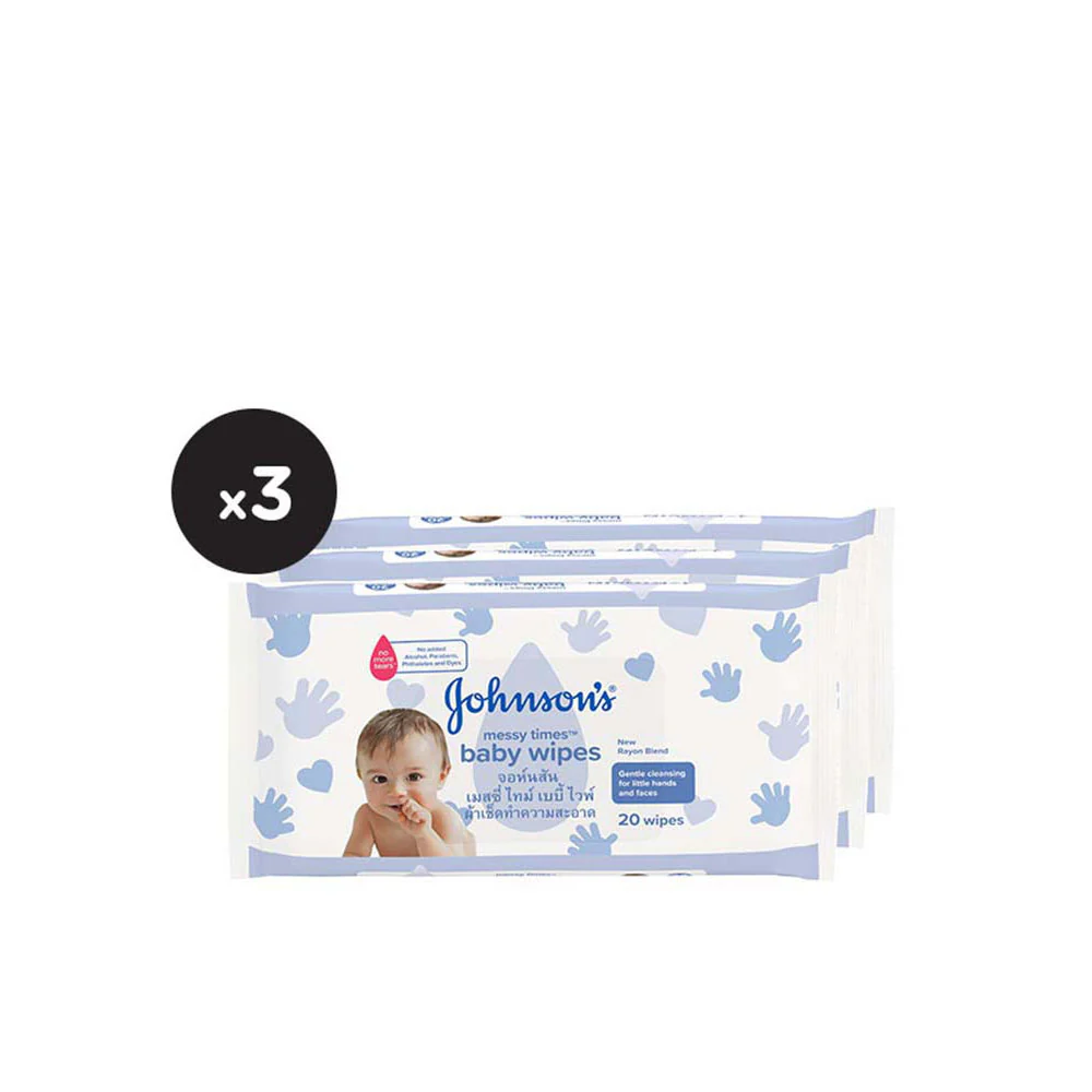 JOHNSONS BABY MESSY TIMES WIPES 20SX3