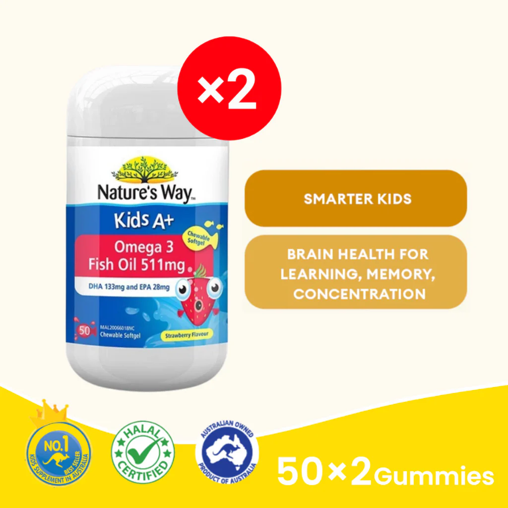 NATURES WAY KIDS A+ OMEGA 3 FISH OIL 50S × 2 - Image 2