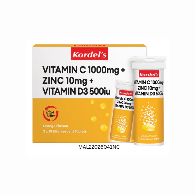 Kordels Vit C 1000Mg+Zinc10Mg+Vit D3 500Iu Effervescent Orange 30S