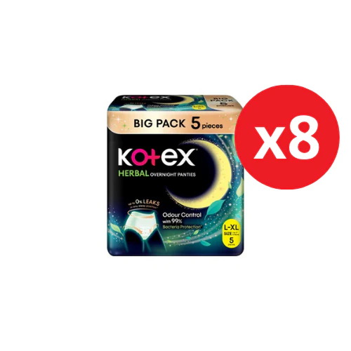 KOTEX OVERNIGHT PANTIES HERBAL L/XL 5S × 8